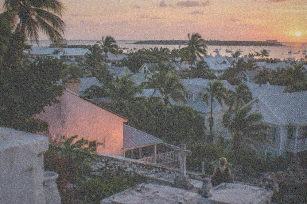 Evening light over historic Old Town rooftops seen from near the cemetery hill